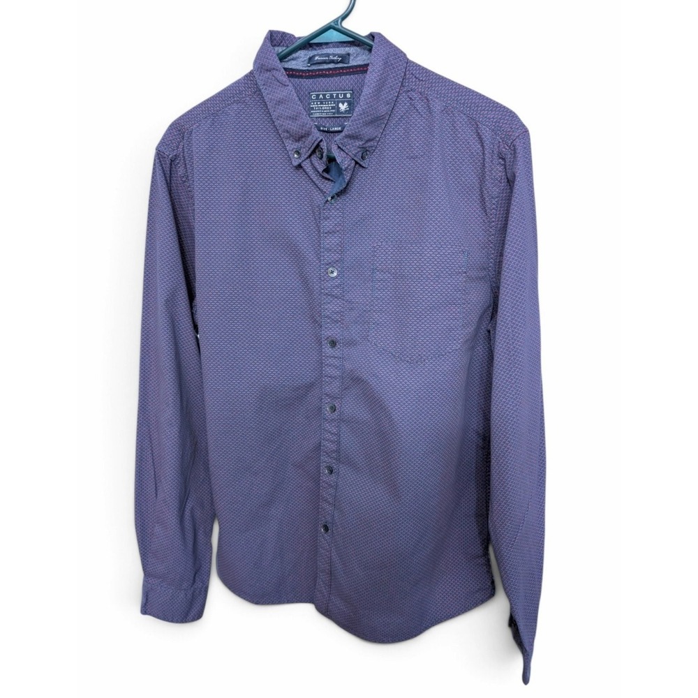 Cactus New York Men's Large Blue Red Geometric Button-Down Casual Shirt Cotton